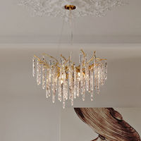 Lustre de style nordique, éclairage de villa, chambre, escalier, luxe, branche d'arbre, verre doré, cristal, laiton, luminaire suspendu