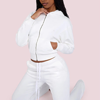Ensemble de survêtement personnalisé pour femme, en coton brodé uni, veste à fermeture éclair intégrale et pantalon évasé taille basse, idéal pour l'automne et l'hiver