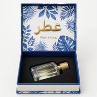 Boîte à parfum rigide bleu marine personnalisée en usine, recyclable, avec impression feuille de palmier tropicale et estampage à chaud doré, emballage cadeau noir