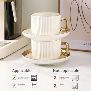 Tazze da tè e piattini in ceramica da 8 once Set rifiniture in oro britannico/italiano caffè moka doppio <span class=keywords><strong>Espresso</strong></span> 4 tazze piattini Latte Art Design - Product Image 4