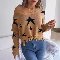 Best-seller Pull femme élégant col en V motif étoile Ladies Top Tassels Fashion Quick Dry Cashmere Sweater