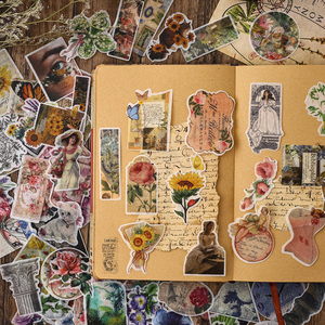 100 unids/bolsa Paquete de pegatinas Retro estéticas <span class=keywords><strong>para</strong></span> álbum de recortes Vintage mariposa diario suministros <span class=keywords><strong>para</strong></span> álbum de recortes pegatinas de papel flores - Product Image 2