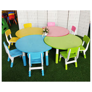 ราคาโรงงาน ขายส่ง โต๊ะเด็ก เฟอร์นิเจอร์โรงเรียนอนุบาล สีขาวรุ้ง 10 กก. โต๊ะกลีบดอกไม้แบบขยายได้ - Product Image 2