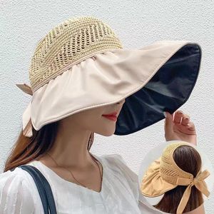 Sombrero de Sol de Verano para Mujer, Ala Ancha, Transpirable, Tejido, con Protección Facial, Protección UV para Exteriores, Color Rosa, Amarillo, Caqui, Café - Product Image 3