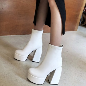 High Block <b>Heels</b> Big Size 48 Women Short Platform Ankle Boots <b>Round</b> <b>Toe</b> Spring Autumn High-Heeled Wide Fit Shoes - Product Image 2