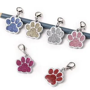 Custom Engraved Cute Glitter Dog Tag Laser Etched Personalized Dog Name ID Tag Paw Print Pet Tag