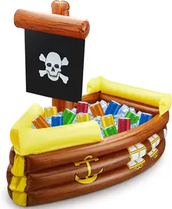 Inflatable Pirate Ship Cooler Halloween for Halloween Birthday Party Decorations Pool Party Food Tray Beverage Cooler