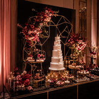 Ensemble de décoration de mariage moderne et luxueux, noir mat, arche, drapé en velours, lustre en cristal, toile de fond LED, personnalisation OEM complète