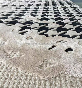 Hiện đại chần len lụa khu vực Thảm màu đen và trắng ngà New Zealand len Thảm lưới kẻ sọc rô Houndstooth mô hình - Product Image 6