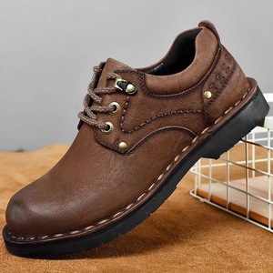 Chaussures Oxford pour hommes en cuir de vachette véritable, à lacets, pour le bureau et les occasions décontractées, antidérapantes, résistantes à l'usure, style rétro, semelle en caoutchouc - Product Image 1