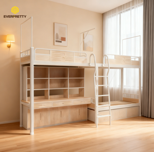 เตียงเหล็กสีขาวสไตล์โมเดิร์นสุดหรู พร้อมบันไดเก็บของและตู้เก็บของ สำหรับ 4 คน เหมาะสำหรับอพาร์ทเมนต์และคอน<span class=keywords><strong>โด</strong></span> - Product Image 3