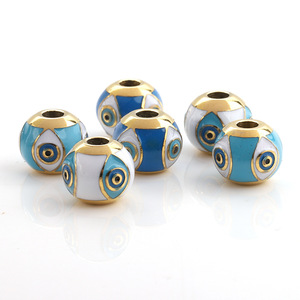 Cloisonne Evil Eye <b>Beads</b> 10mm Round Stainless Steel Enamel Spacer <b>Beads</b> For Jewelry Making <b>Blue</b> White Gold Tone - Product Image 5