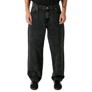Jean en denim noir délavé taille haute pour homme, coupe ample et large, style décontracté automne, en tissu de coton respirant - Product Image 1