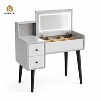 Table de toilette compacte HarmTai en panneaux de bois intelligents avec miroir LED et rangement dissimulé pour chambre moderne