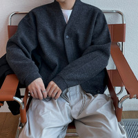 Cardigan en tricot confortable pour homme, col en V, couleur unie, grande taille, style décontracté, fabriqué par le fabricant