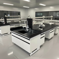 Mesa de Laboratorio Central COSMOLab Tipo C de Acero y Madera con Superficie de Resina Epoxi para Uso Farmacéutico, Escolar y Hospitalario (Venta al Por Mayor)