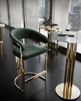 Tabouret de bar moderne de style nordique pour cuisine, en velours vert, avec pieds dorés, écologique et durable, pour la maison