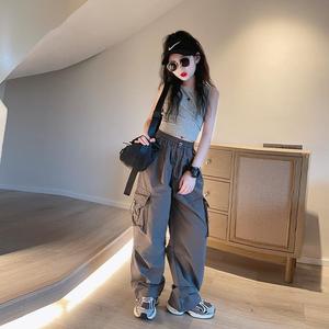 Pantalons <span class=keywords><strong>cargo</strong></span> pour filles de 5 à 14 ans, mode printemps, pantalons amples pour enfants, automne, nouveau style, pantalons à jambes larges, vêtements décontractés pour filles - Product Image 3