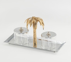 Gold Hammered Metal Storage Box Set With Floral Accent Rectangle Lid Decorative <b>Trinket</b> <b>Boxes</b> Glam Style - Product Image 4