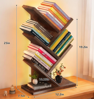 Étagère à livres à 3 niveaux, petite bibliothèque de bureau, boîte de rangement étroite pour livres et CD - Meuble de rangement vintage en bois sur pied