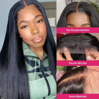Perruque Lace Front en Cheveux Humains Lisses, Vente en Gros, Fabrication OEM Directe d'Usine, Cheveux Vierges Bruts Alignés, Dentelle HD 13x4 pour Femmes Noires