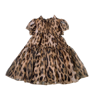 Costume da principessa manica a sbuffo marrone leopardo Twirl Tutu 2-12 anni lungo cotone manica corta traspirante morbido abito da <span class=keywords><strong>bambina</strong></span> - Product Image 1