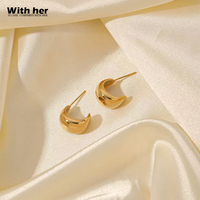 Boucles d'oreilles clous en forme de dôme géométrique et de croissant, plaqué or, en acier inoxydable, lisses, en forme de C, élégantes pour femmes, style français de luxe léger