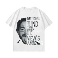 T-shirt décontracté pour homme Preety American High Street, imprimé lettres, délavé, à manches courtes, en polyester, coupe ample