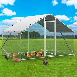 Large Metal Chicken Coop Run, Walk-in Poultry Cage Heavy Duty Chicken Runs, Chicken Pen with Waterproof Cover