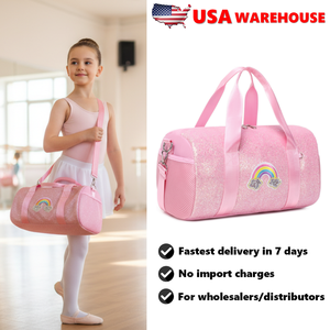 US-Lager Tanzbeutel für Mädchen, Ballettasche, glänzender Regenbogen-Glitzer-Sportbeutel für Kinder, wasserdicht, mit getrenntem Trocken- und Nassfach - Product Image 1
