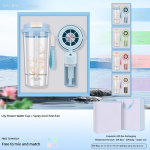 Set de Regalo Vaso Térmico y Mini Ventilador con Diseño de Flor de Lirio, Ventilador Portátil de Mano, Caja de Regalo de Recuerdo para Clientes de Negocios de Verano - Product Image 3