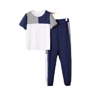 Ensemble décontracté d'été LURI pour garçons : T-shirt à manches courtes et pantalon long en tissu peigné polyester/coton à motif lettres – Vêtements pour garçons - Product Image 1