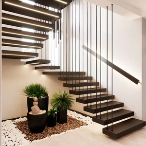 מדרגות צפות פנימיות עם מסגרת פלדה, פלטפורמת עלייה מעץ, מדרגות פנימיות, מדרגות צפות - Product Image 4