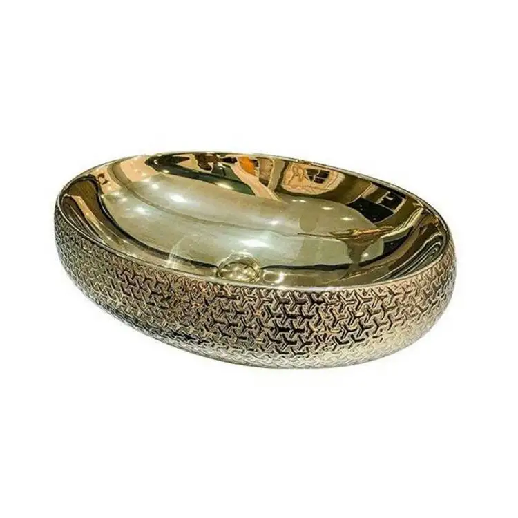 Golden Egg Basin OEM Design Ceramic Lavabo Table Mounted Bathroom Sink bacia cerâmica dourada
