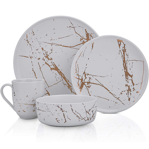 Luxury Modern Gold <strong>Marble</strong> Designer 16 Piece Germany Western Porcelain Ceramic Fine China <strong>Dinnerware</strong> <strong>Set</strong> for 4 Person - Product Image 1
