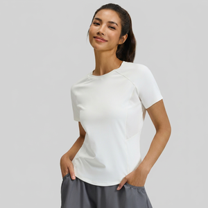Wholesale Women's Yoga Short Sleeve Perforated Back <b>Raglan</b> Slim Fit Workout Shirt Quick Dry Breathable Running Athletic T Shirt - Product Image 1