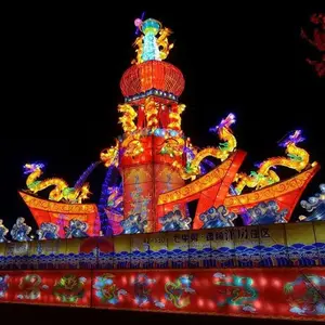 Chinese Outdoor Waterproof Hand Painted Festival Lanterns with Led Flower Lanterns Show Art