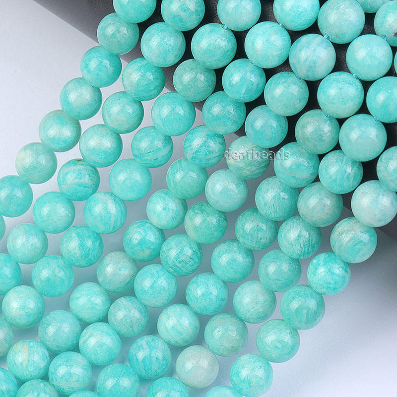 100% Natural AAA Cyan Round Peruvian Amazonite Beads, Genuine Peru