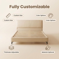 Base de Cama Moderna Baja, Tapizada en Cuero Genuino de Lujo, con Estructura de Madera y Garantía de 10 Años para Dormitorio de Villa