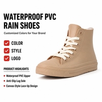 Bottes de pluie montantes en PVC mat pour femmes, design à lacets, imperméables, antidérapantes, service de marque personnalisée