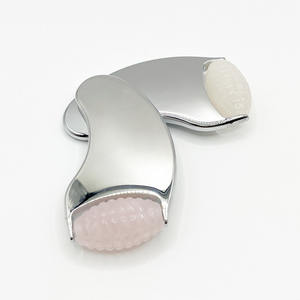 Neuer Rosa Kristall-Jade-Stein Reisperlen-Metall-Schabestab; Rollender Schabemassage-Schönheitsstab - Product Image 1