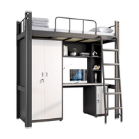 Multifunktionales Stahl-Etagenbett mit Oberbett und Untertisch Apartment-Etagenbett mit Kleiderschrank Studenten-Wohnheimbett