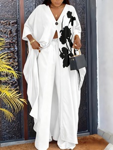 Completi di Design per <span class=keywords><strong>donna</strong></span> Top con stampa a tre quarti con scollo a V e Set di pantaloni larghi da <span class=keywords><strong>donna</strong></span> in due pezzi - Product Image 6