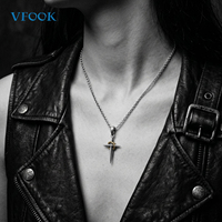 Collier pendentif croix poignard oxydé gothique VFOOK, style punk vintage, en argent sterling 925 pour homme