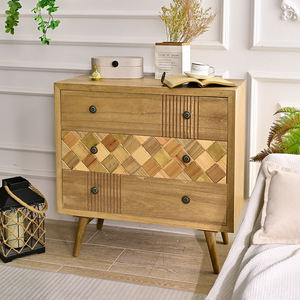 INNOVA Home Accent Living Room Hand Carved 3 Storage Drawer <b>Wooden</b> Farmhouse Hotel Chest Cabinet - Product Image 2