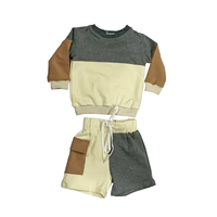 Ensemble de vêtements pour enfants, sweat-shirt à col rond pour bébé, style nouveau, personnalisé, blocs de couleur et short cargo, tissu en molleton français