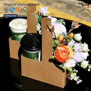 Portador de café para llevar personalizado, portador de bebidas plegable, bandeja portadora de 2 tazas, portavasos de papel <span class=keywords><strong>Boba</strong></span>, caja de transporte de bebidas con asa - Product Image 4