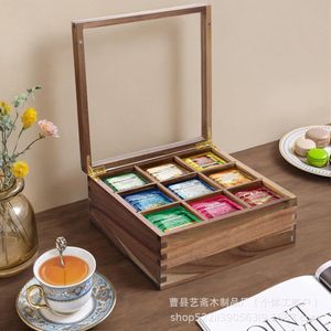 Solid Wood <b>Tea</b> Bag Storage <b>Box</b> Square With Acrylic Lid For <b>Tea</b> And Coffee Bags Desktop Organizer - Product Image 2