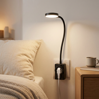 Lampe de lecture LED à prise européenne, lampe de chevet à intensité variable avec chargement USB/Type C et prise européenne, veilleuse flexible à col de cygne