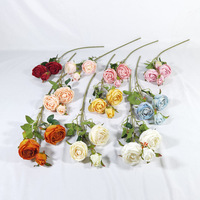 Fleur de Rose artificielle de Style populaire 3 têtes fleurs de Rose de soie pour la maison événements de Noël Graduation décorations d'halloween
